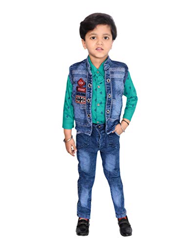 Image of AHHAAAA kids ethnic cotton blend waistcoat shirt and pant for boys 633S