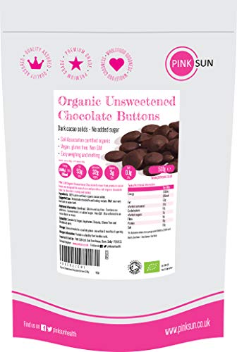PINK SUN Chocolate sin Azúcar Orgánico 500g (o 1 kg) 100% Masa de Cacao Para Cocinar Sólidos Puro Bio en Forma de Botón Pasta de Perú Organic Unsweetened Chocolate Buttons