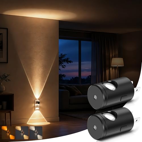 Image of Briignite LED Night Light Project 180 Rotating Night Lights Plug into Wall | 2 Pack Mini Lens, Dusk to Dawn Sensor, 3000K /5000K /Amber Dimmable Nightlight for Hallway Bathroom Room Decor