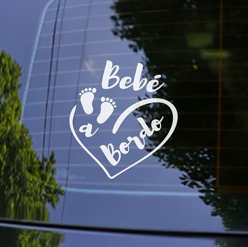 Pegatina Bebe a Bordo Coche, Bebé à Bordo Pegatinas Coche 16 x 14 cm, Pegatinas de Bebe a Bordo, Pegatina Resistente a UV e Impermeable, Bebé Sticker