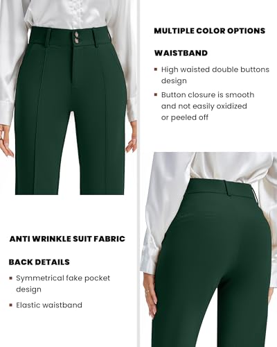 FUNYYZO Dress Pants Women's Stretchy Straight Leg Button Slacks Trousers with Pockets Casual Pants3