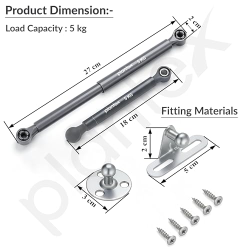 Image of Plantex 10 Inch Hydraulic Gas Spring Stay Strut Pneumatic Lift Support with Cover /Cabinet Hinges Support /Capacity 5 KGS (50 N) - Pair of 1 (2 Pcs) (Silver)