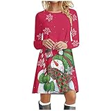 MRULIC Damen Kleider Blumen Damen-Weihnachtspullover mit Langen Ärmeln, O-Ausschnitt, übergroßem, bedrucktem, leichtem Mini-Pullover-Swingkleid Sexy Kleid