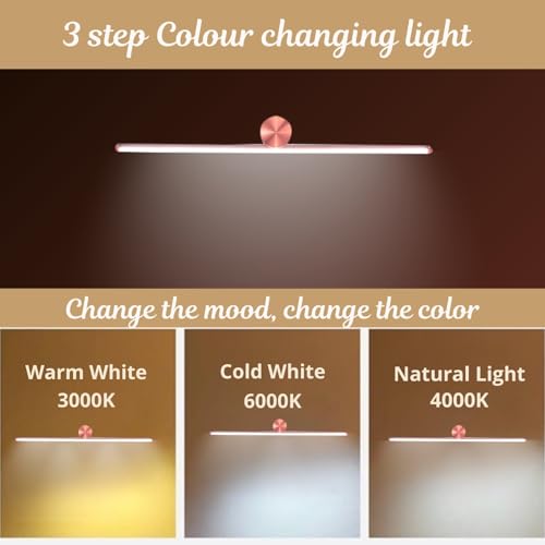 Image of One94Store LED Mirror Picture Wall Light 12W (50 cm) with 3 Color Modes (Cool, Warm, Natural White) - Modern Vanity Light in Rose Gold Finish, Mount Wall Lighting for Bathroom, Bedroom - Pack of 1