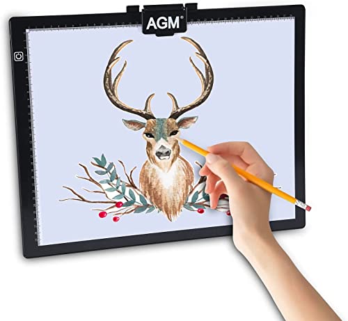 AGM Mesa de Luz Dibujo A3, Panel de luz LED Ultra Delgada 345 * 430 * 7mm, Control Táctil, Ajuste de Brillo Continuo, Interfaz Tipo C, Adecuada para Tatuajes, Dibujos, Dibujos y Animaciones