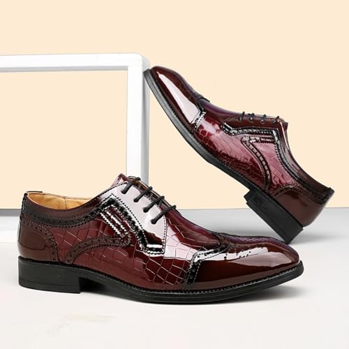 Men's Patent Leather Wingtip Brogue Oxford Dress Shoes - Pointed Toe Alligator Embossed Design Slip-Resistant & Comfortable for Formal Business and Parties3
