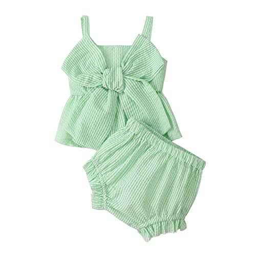Image of LYSINK Newborn Baby Girl Clothes Stripe Sleeveless Bowknot Tank Top Shorts Set Summer Outfits Cute Baby Clothes Girl 0-18M