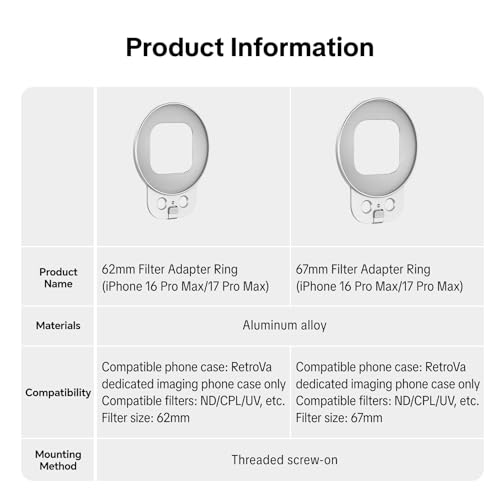 Image of PGYTECH 67mm Filter Adapter Ring for iPhone 16 Pro Max RetroVa Kit | Clip-On Mount for 67mm ND /CPL /Black Mist Filters (Filter Not Included) for Mobile Photography /Videography