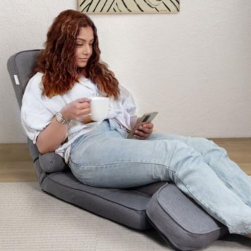 Image of Kawachi Multipurpose Recliner Laptop Table with Foldable Portable Floor Chair - Adjustable Cushion Seat with Ergonomic Backrest for Work, Gaming, Relaxation, Reading, and Home Office Use - Grey