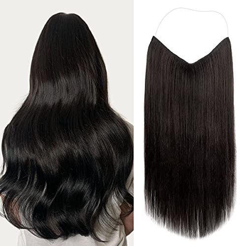 Marat Halo Hair Extensions, Natural Black Halo Hair Extensions Human Hair, 12 inch 70g Straight Halo Hair Extensions Real Human Hair