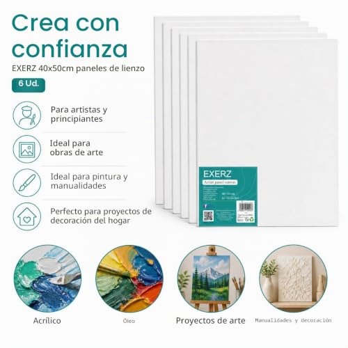 Miniatura 2 de Exerz 40x50cm Paneles De Lienzos 6 Piezas - 0,3cm De Espesor Lienzos 280gsm 100 Algodón - Color Blanco Triple Preparado Libre De Acido Hebra Media - Acrílicos Óleo