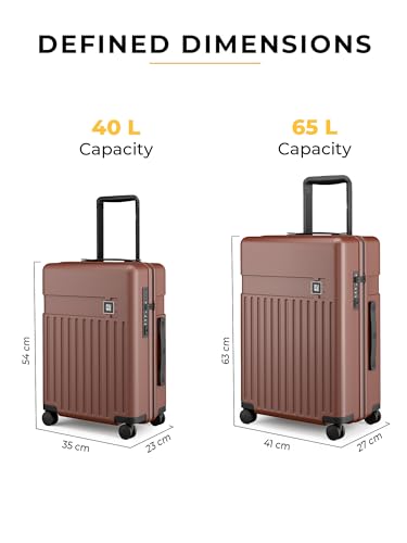Image of EUME Classic Cabin 55 Cm and Check-in Medium 65 Cm Luggage Trolley Bags for Travel - Set of 2 (Cambridge Brown) | Polycarbonate (PC) 8 Hinomoto Wheels Suitcase | Cabin Trolley Bags | Luggage