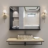 ANYHI Black Bathroom Wall Mirror with Shelf, 32' × 24' Metal Frame Rectangle Mirror for Bathroom with Shelf, Perfect for Living Room, Bedroom, Entryway, Horizontal