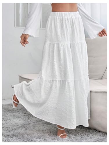 Milumia Women's Flowy Flared Ruffle Maxi Skirt Textured Elastic Waist Swing Tiered A-Line Pleated Long Skirts4