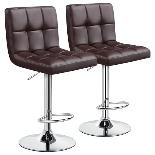 Yaheetech Modern Bar Stools Height Adjustable Kitchen Island Chairs Counter Height Barstools Swivel PU Leather Chair 30 inches,X-Large Base and Seat, 2pcs Brown