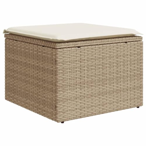 vidaXL Tabouret de Jardin avec Coussin, Siège avec Housse, Meuble de Terrasse Patio Balcon Extérieur, Beige 55x55x37cm Résine Tressée