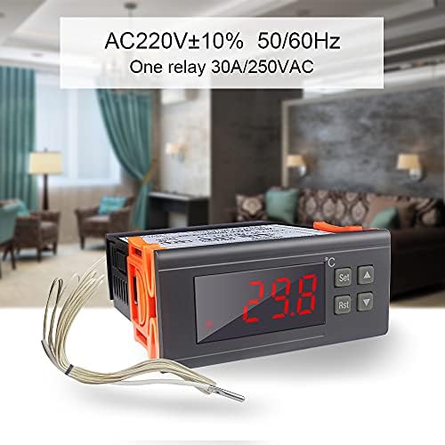 KETOTEK Temperature Controller -30~300 30A KT8230 Sensor Probe 220V, LED Digital Heating Cooling Temperature Regulator Thermostat Refrigerator Incubator Relay Output