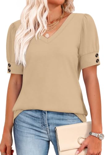 Image of OFEEFAN womens short sleeve tops v neck tops summer outfit fashion plus size dress blouse casual