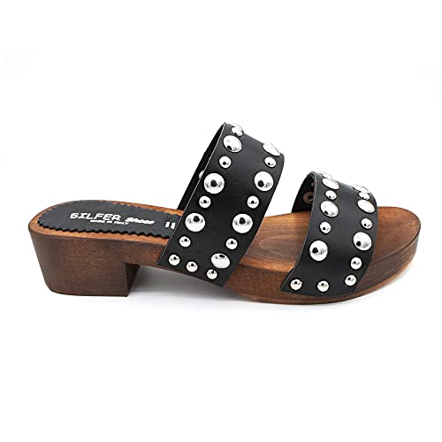 Silfer Shoes - Zueco de auténtica madera y piel color negro Urban @ Negro Size: 36 EU Cover