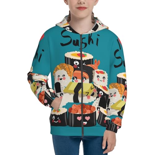 I Love Sushi Kids Pullover Hoodies Boys Zip Up Sweatshirts Girls Athletic Clothes with Pocket3