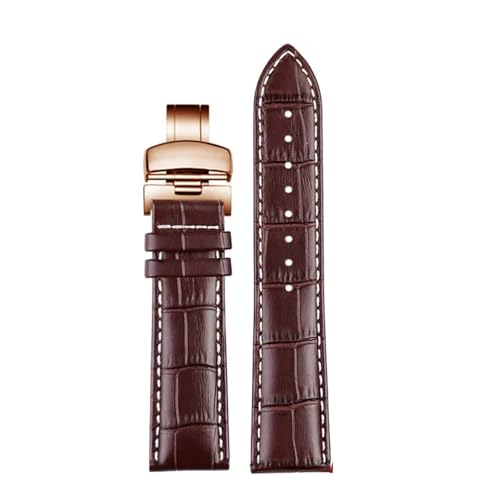 POYNMRE Correa for hombre compatible con Tissot 1853 T41, Tudor, Casio, Mido, IWC Business, correa de reloj cuero genuino, 19 mm, 20, 21, 22, 23 y 24(Brown white-RG,22mm)