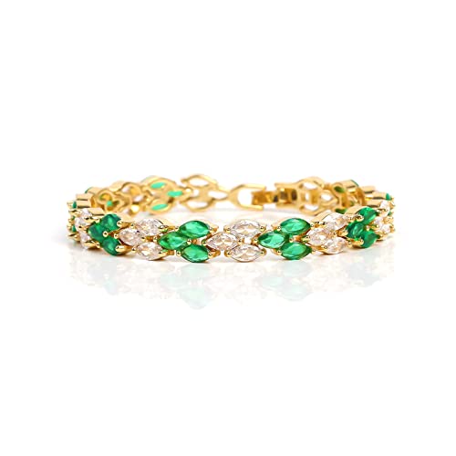 14K Gold Plated Crystal Tennis Link Bracelet Cubic Zirconia Birthstone Cz Bracelets Crystal Wedding Jewelry Bracelets For Women Girls (Green) #TOP9
