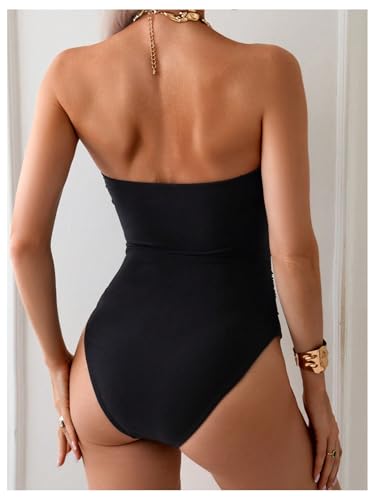 WDIRARA Women's Cut Out One Piece Swimsuit Strapless Bandeau Swimwear Bathing Suit2