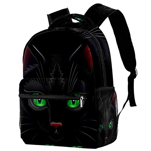 Sac à dos voyage motif chat noir avec porte-gourde idéal pour filles et garçons
