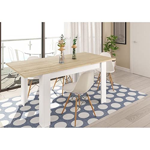 Miniatura 5 de Mobelcenter Mesa De Comedor Extensible Kendra Mesa De Salón O Cocina Acabado En Color Roble Canadian Y Blanco Artik Medidas: Ancho: 140-190 Cm X Fondo: 90 Cm X Alto: 78 Cm - 0904
