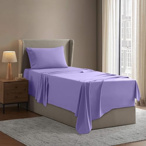 Image of Nestl Twin XL Bed Sheet Set - Lavender - 3-Piece Deep Pocket | Instantly Soft, Night-One Ready (No Wash Required). Fits 16-Inch Deep Pockets, 360-Degree Elastic Grip