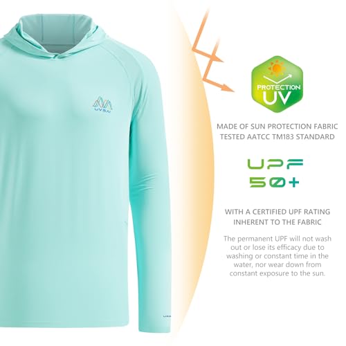 Image of Men's UPF 50+ Hoodie Shirt Long Sleeve Permanent UV Sun Protection Vented Tee Performance for Outdoor Hiking Fishing