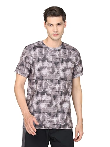 Image of TECHNOSPORT Men's Polyester Slim Fit All Over Print Crew Neck Half Sleeve T-Shirt with Technocool+,SPF50+ and Quick Dry