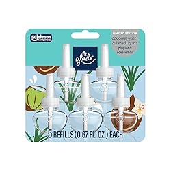 Includes five Glade Coconut Water & Beach Grass PlugIns scented oil refills infused with tropical springtime scents Adjust the strength of your fragrance oils to fit any room up to 550 sq. ft.* This new fragrance blends the tropical aromas of sweet c...