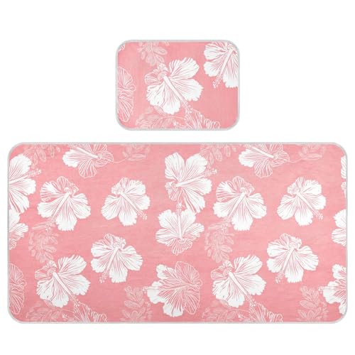 Takiito Light Pink Hibiscus Flowers Baby Cooling Mattress Pad, Soft & Breathable Cooling Mat Keep Baby Cool in Summer 28x52 in, Nursery Essential