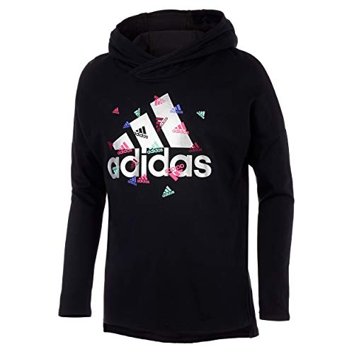 adidas Girls' Long Sleeve Hooded Tee T-Shirt, BoS adi Black Print, X-Large