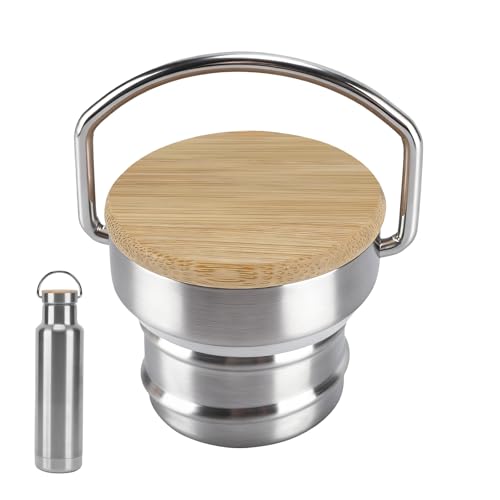 Stainless and bamboo lid compatible with Klean Kanteen classic narrow mouth bottle