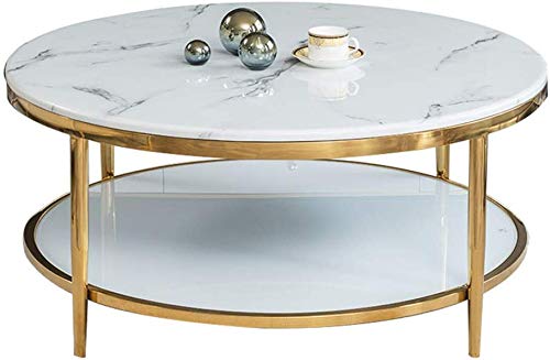 XINTONGDA Las mesas de Centro Redonda Mesa de café con Estante de Almacenamiento, mármol y Cristal Doble, Sala de Estar Mesas Mobiliario,70cm Cover