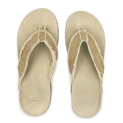 Beach Orthotic Flip Flops for Men, Stylish & Comfortable Orthopedic Sandals with Biomechanical Arch Support - Durable Canvas Stap Bone Colored Rubber Sole2