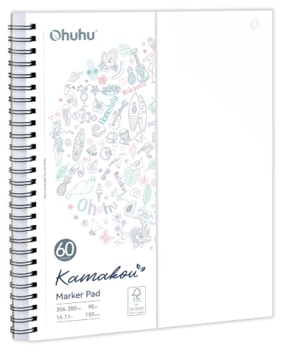 Image of Ohuhu Double-Sided Marker Pad Sketchbook Bleedproof - 11 inchx14 inch Large Paper Size - 90 LB /150 GSM Smooth Drawing Paper - 60 Sheets /120 Pages - Spiral Bound Sketching Book for Alcohol Markers