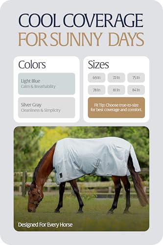 Image of Equinavia Gard Horse Fly Sheet Nylon Mesh Equine Fly Sheet for Horses, Pony | Turnout Horse Fly Sheets, Breathable Pony & Horse Sheet, Lightweight, Against Pests, Sun UV Protection, Light Blue, 69 in