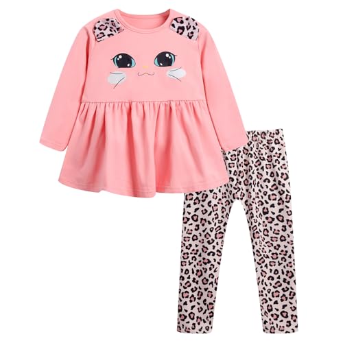 Image of Girls Fall Winter Outfits Cartoon Animal Long Sleeve Crewneck Sweatshirt Top+Sweatpant 2 Piece Clothing Set 3-9T