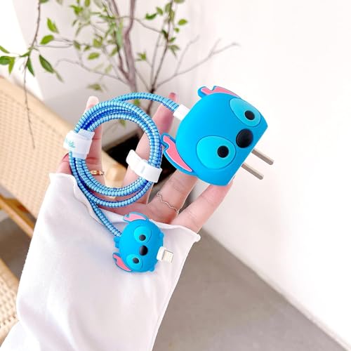 Image of Cartoon 3D Design Protective Case Compatible with Apple 18W - 20W USB-C Power Adapter Charger, Protective Cover for iPhone 18W & 20W Power Adapter Charger with Wire Saver. (Stich)