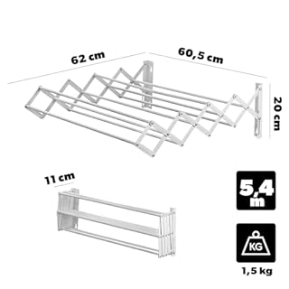 KADAX Séchoir à linge mural, 60 cm, pour montage mural, extensible, peu encombrant, pour serviettes, corde de séchage pliable avec 6 échelons