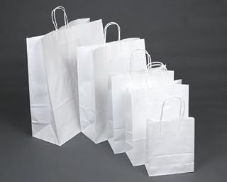 bag it Plastics White Ribbed Twist Handle Paper Bags 9" x 4" x 12" - Pack of 100