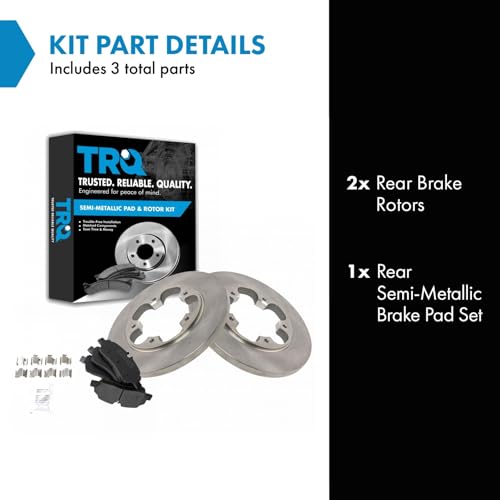 Image of TRQ Rear Brake Pad and Rotor Set Semi Metallic Solid Rotors | For 2015-2019 Ford Transit-150 2015-2019 Transit-250