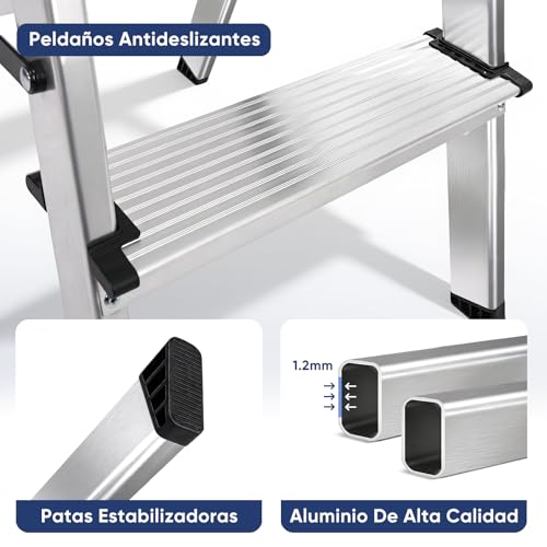 Escalera de aluminio Sekey para tareas del hogar y almacenaje en estantes altos 8