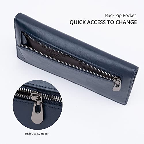 Image of Alldaily Ultra Slim Thin Women Wallet RFID Blocking Credit Card Holder Bifold Long Ladies Billfold (Dark Blue)