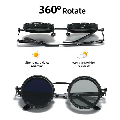 Adjustable Tint Sunglasses, 1-9 Gears Steampunk Retro Metal Round Polarized Glasses with ND Filter Lenses4