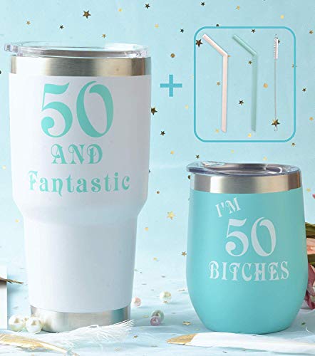 50th Birthday Gifts for Women, 50 and Fabulous Wine Tumbler, 50 and Fabulous