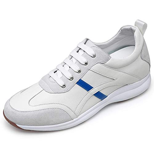 CHAMARIPA Men's Elevator Running Shoes Invisible Height Increasing Shoes 2.76 Inch Comfortable Casual Leather Sneaker H02C127B251D White